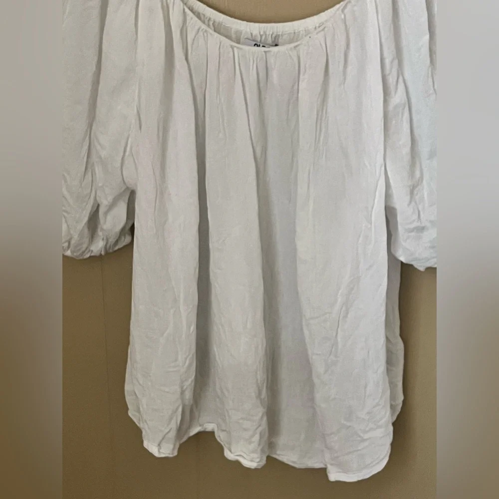Old Navy White XL Relaxed Puff Sleeve Blouse Neutral Calla Lily Boho Casual GUC